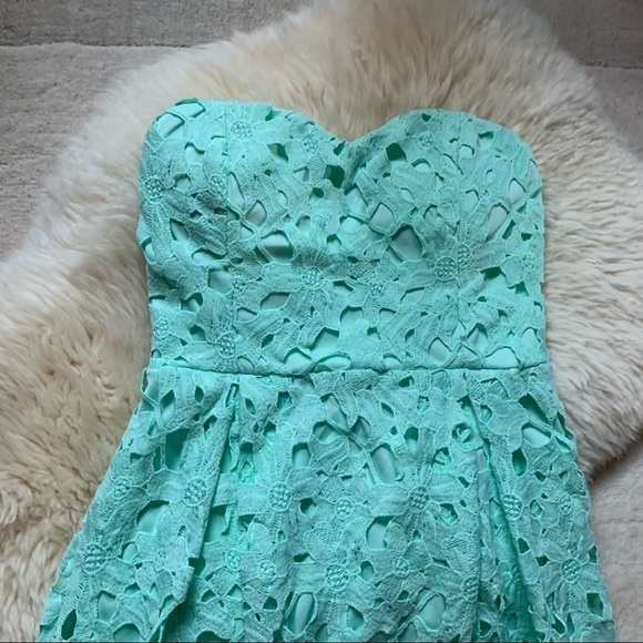 Francesca’s Alya Harpeth Mint Teal Seafoam Midi Guipure Floral Embroidered Dress - Picture 2 of 9